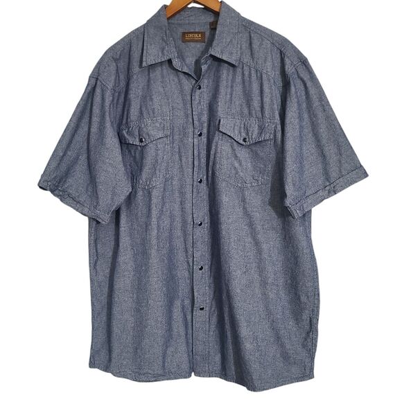 Lincoln Outfitters Men's Chambray Denim Short Sleeve Pearl Snap Shirt XLT - Picture 1 of 7